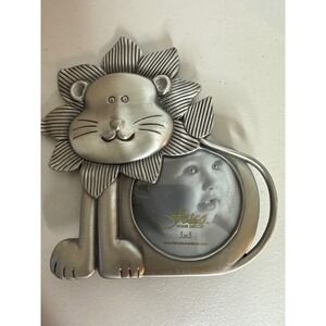 Fetco Home Decor Lion Picture Frame Silver Pewter Finish 3x3 Nursery Safari 2005
